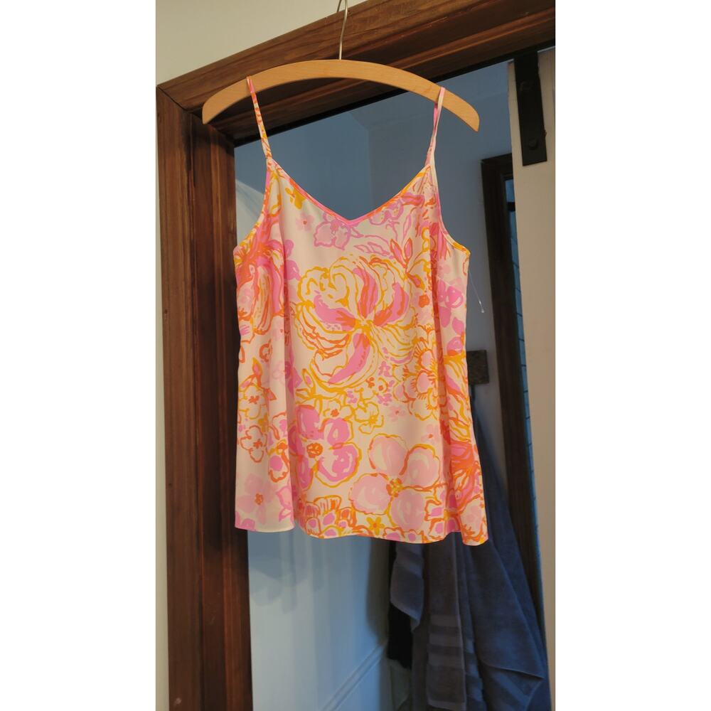 Lilly Pulitzer Pink and Yellow Floral Silk Tank. Small